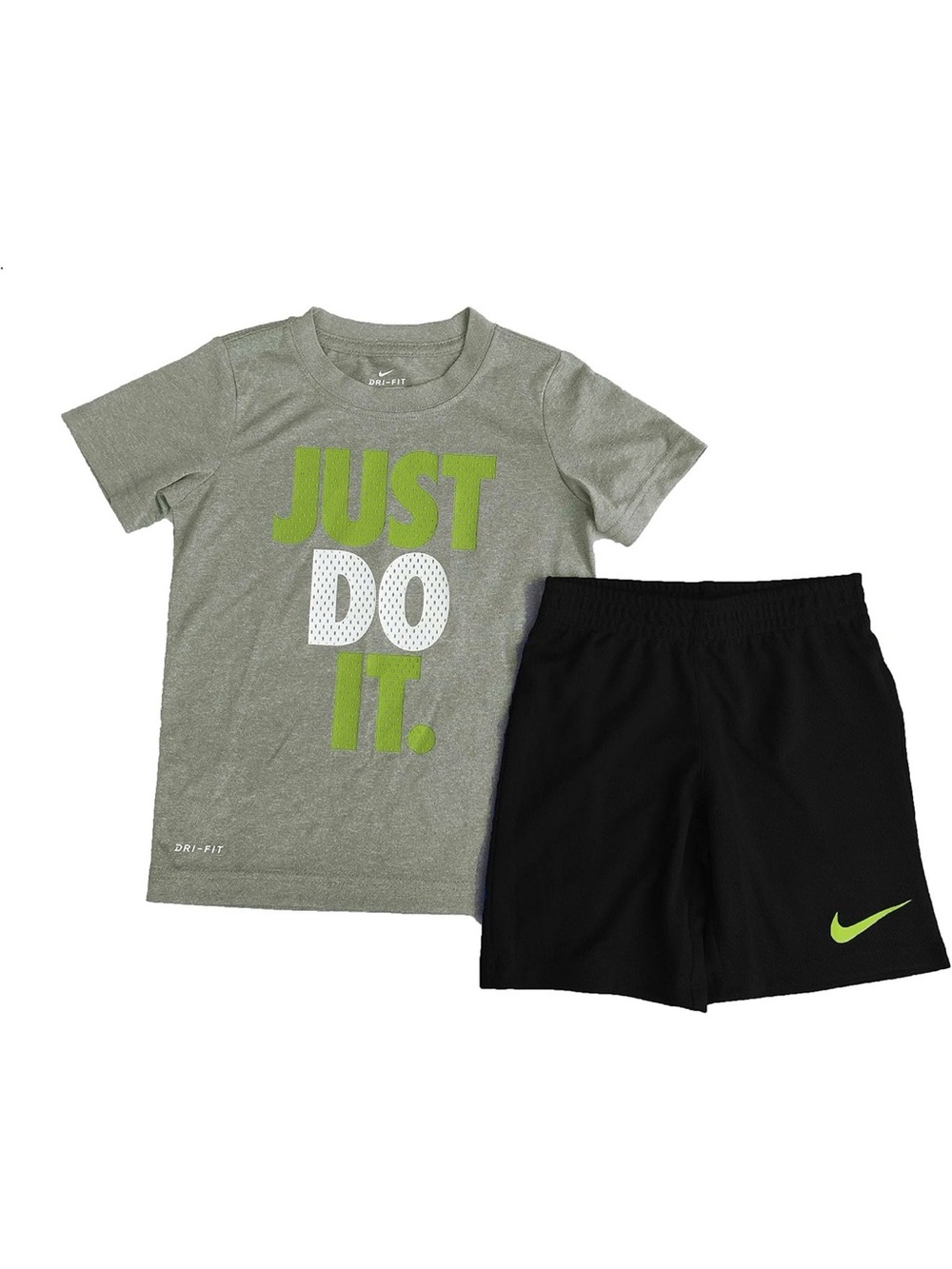 Nike Gray Tee with Lime 'JUST DO IT' & Black Shorts